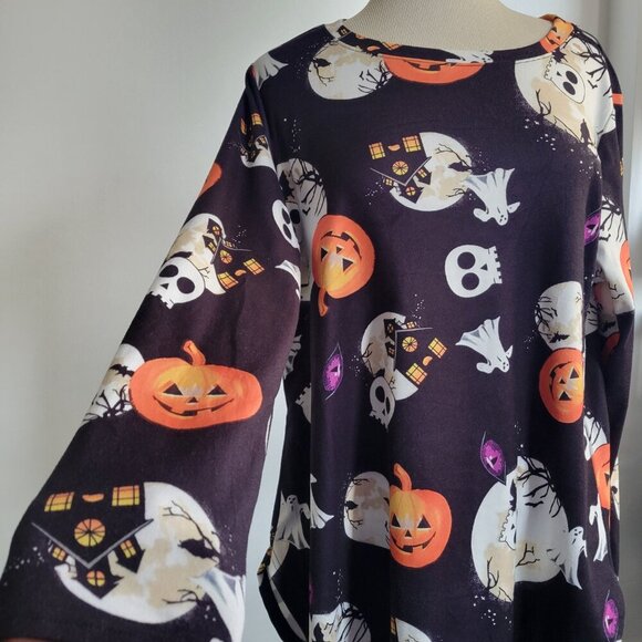 Halloween Pumpkin Tunic Tops T-Shirt Skull Ghost Moon (Size: Large) - Picture 6 of 14